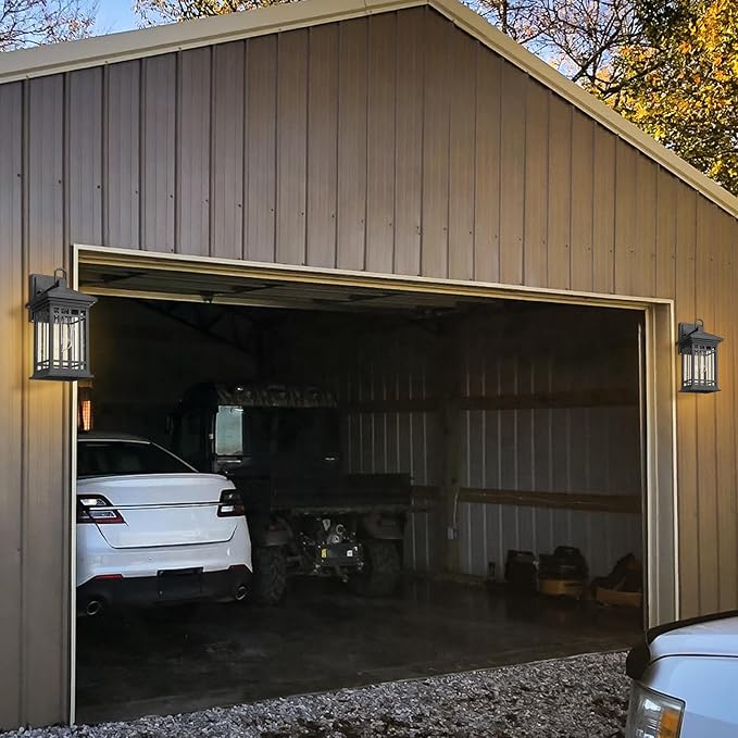 Outdoor Porch Lights Wall Mount, 2 Pack 12.4 Inch Outdoor Wall Lantern With E26 Sockets & Seeded Glass, Classic Exterior Lighting Fixtures, Waterproof Black Porch Light Fixtures For House, Garage