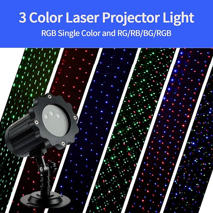 Christmas Laser Light Projector, 3 Color RGB Outdoor Light With RF Remote & Timer, Waterproof Holiday Decor for Home, Party, Garden