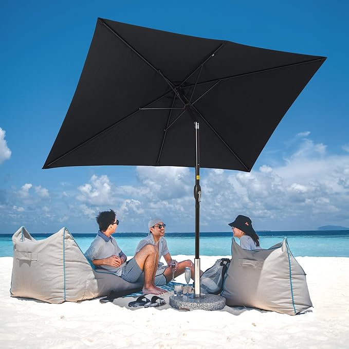 SUNVIVI OUTDOOR Patio Umbrella, 6.5' x 10' Rectangular Patio Umbrella, Metal Pole Square Outdoor Umbrella with Crank and Push Button Tilt, 6 Steel Ribs, Polyester Canopy