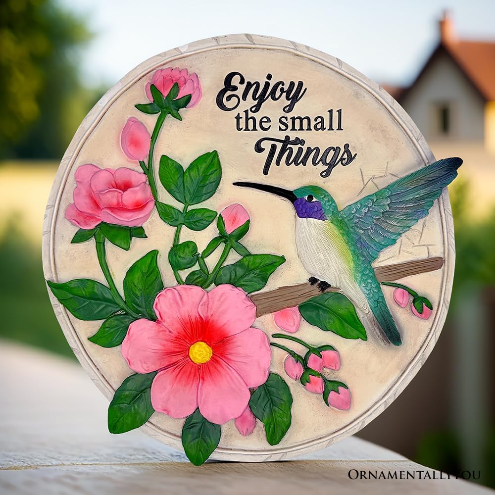 Elegant Resin Stepping Stone, Outdoor Garden Pathway Decoration (Enjoy The Small Things Hummingbird Stepping Stone, 9.5" Decorative Garden Appreciation Gift)