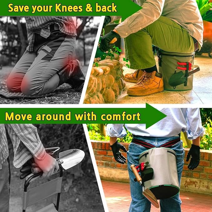 Garden Wearable Stool Gardening Cushion Lightweight Chair Work Seat Outdoor Portable Adjustable Gifts Elderly Mother Father Grandparents Seniors Gardener Outside Planting Farming Fishing Camping