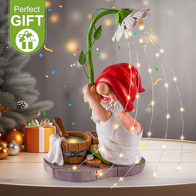 WINTS Garden Gnomes Outdoor Statue with Solar Lights,Bathing Large Funny Gnome Solar Garden Decorations for Lawn, Balcony, Yard,Patio Gnome Gifts for Mom