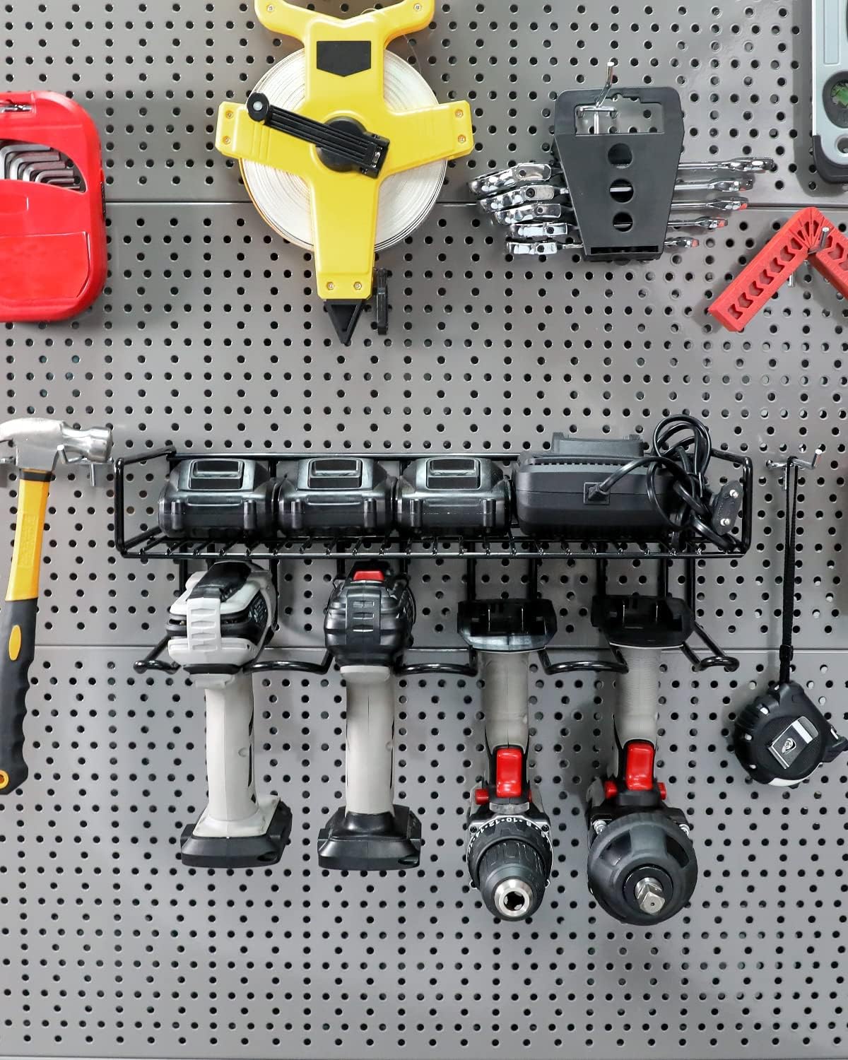 Heavy Duty Tool Organizer, 16" W x 7.48" H x 5.51" D, 4 Wall Mount Anchors, 3.95" Between Slots, Sturdy Steel Construction, Ideal for Power Tools (2 Pack)