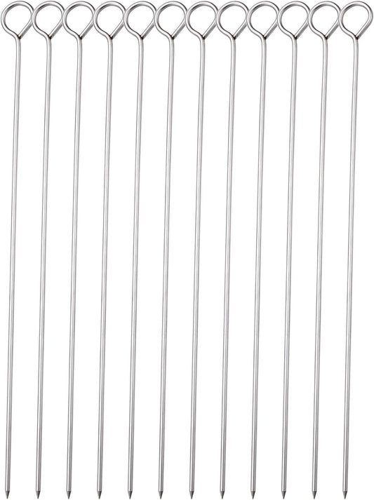 10 Inch Metal Barbecue Skewers, Stainless Steel BBQ Skewers, Shish Kebab Kabob Skewers 12 Pcs