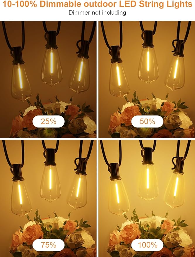 GPATIO Outdoor String Lights, 60FT Waterproof Patio Lights with 32 Hanging Globe ST38 Bulbs, 2700k Shatterproof for Backyard Gazebo Porch Garden Commerical Outside Decor