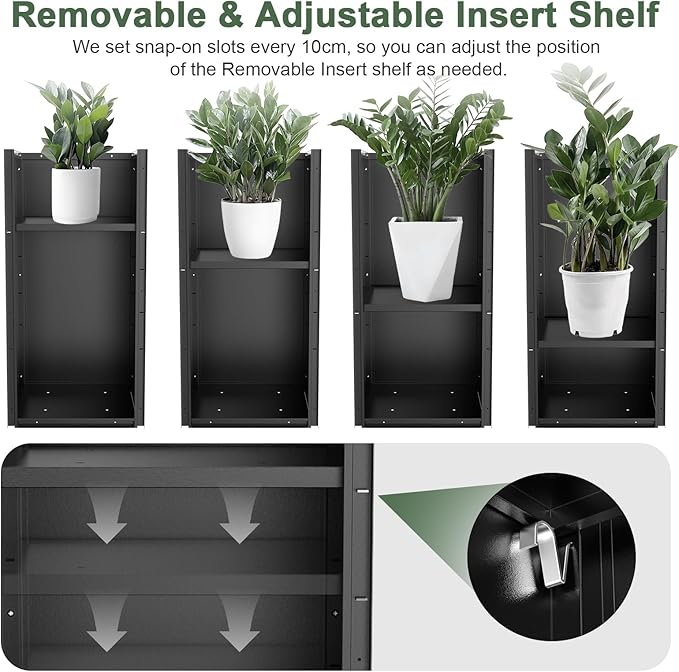 Tall Metal Cube Planter for Outdoor Plants 15" L x 15" W x 30" H 2 Pack, Heavy Duty Steel Planter Box with Removable Insert Shelf, Rectangular Planters for Porch, Garden, Yard, Hotel (Black)
