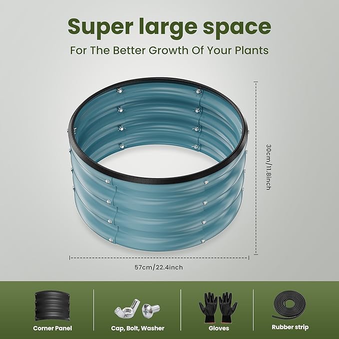 ZXZYHFTY Round Galvanized Raised Garden Bed kit, Blue Outdoor Garden Raised Planter Box, Round Large Metal Raised Garden Beds for Vegetable 2 * 2 * 1ft 3 Pcs