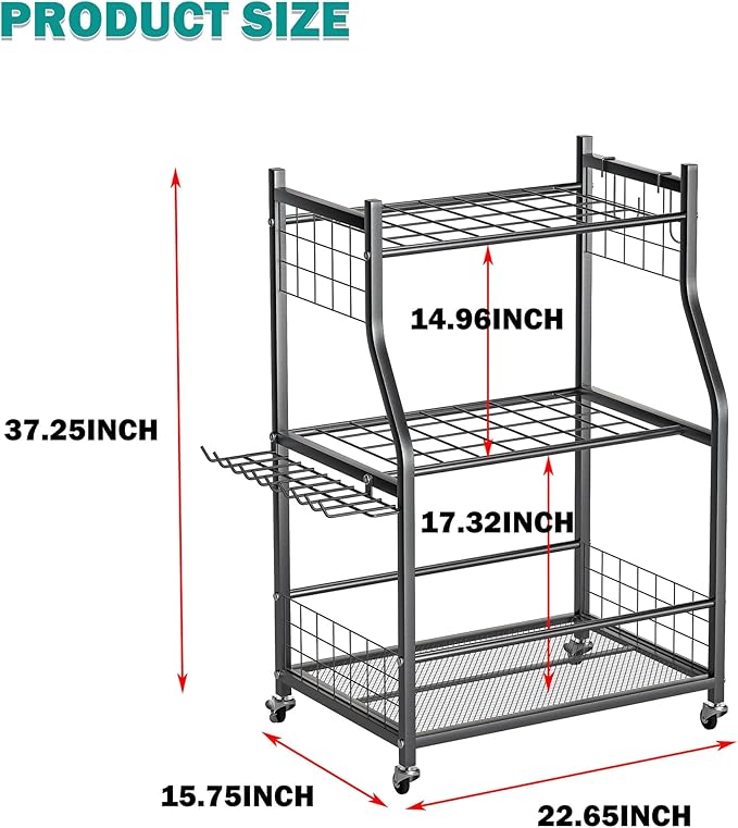 EVERHANGER Garden Tool Organizer Stand, Garage Tool Storage Organization, Yard Tool Racks with lockable wheels, Fit for Long-Handled Tools/Rakes/Brooms, Indoor/Outdoor Use