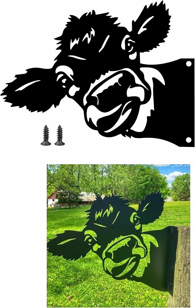 Peeping Cow Metal Art Farm Garden Decor Garden Fence Decoration Outdoor Decoration for Farmhouse,Yard,Lawn
