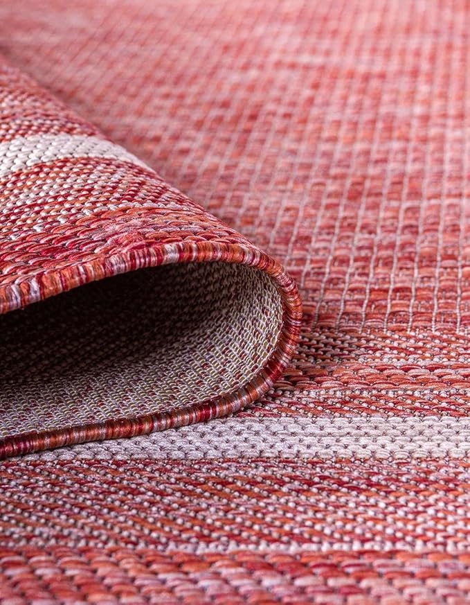 Unique Loom Outdoor Border Collection Area Rug - Soft Border (2' x 3' 1" Rectangle, Rust Red/ Ivory)