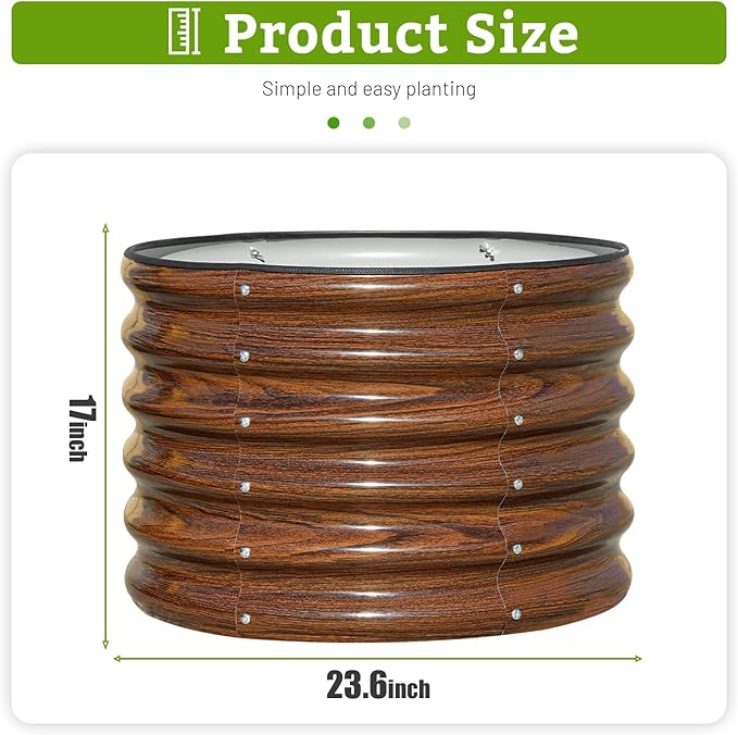 SnugNiture Raised Garden Bed, 2 PCS 2×2×1.5ft Round Galvanized Outdoor Planter Box, 17" Tall Deep Metal Garden Bed Kit for Planting Vegetables, Fruits, Flowers, Brown