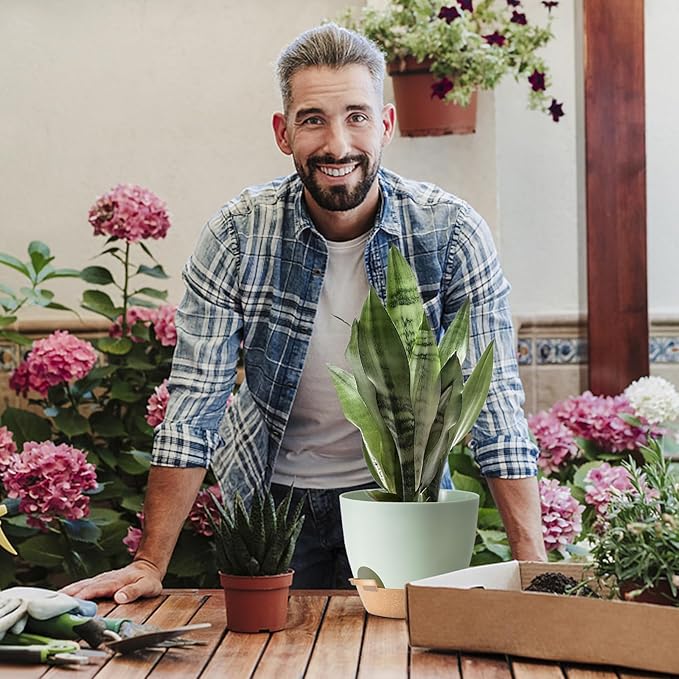 Indoor Pot For Plants 3 Pack 12/10/9 Inch Self Watering Pot For Lazy People,Self Watering Pots For Indoor Plants,Outdoor Pots For Succulent, African violets And Cactus Green Plastic Flower Pots