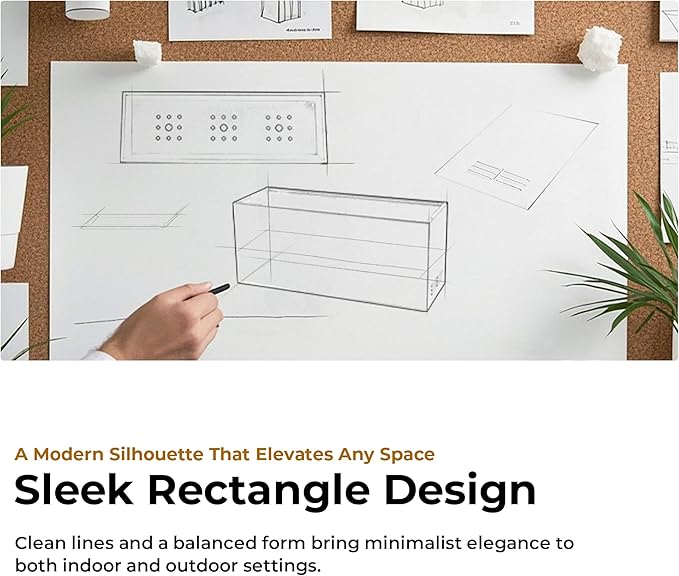 Worth Garden Metal Planter Box - 30" L x 11" W x 13" H Glossy Black Heavy Duty Large Rectangular Steel Modern Plant Pot, Indoor Outdoor - Insert Plate with Drain Holes, Air Vents, No Assembly Required