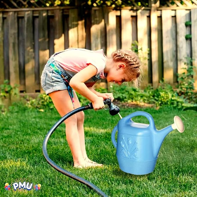 PMU 2 Gallon Watering Can - Garden Watering Can for Indoor & Outdoor Plants - Plastic Water Can with Detachable Sprinkler Head - Large Water Pot, Made in USA - Blue Pkg/1