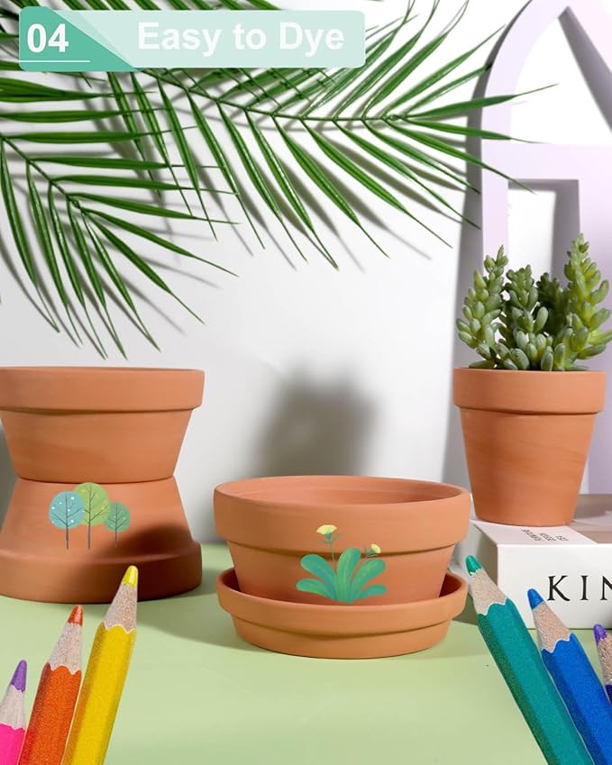 vensovo 4.5 Inch Terracotta Shallow Succulent Pots - 6 Pack Terra Cotta Clay Pot with Saucer, Cacuts Indoor and Outdoor Planters with Drainage Hole