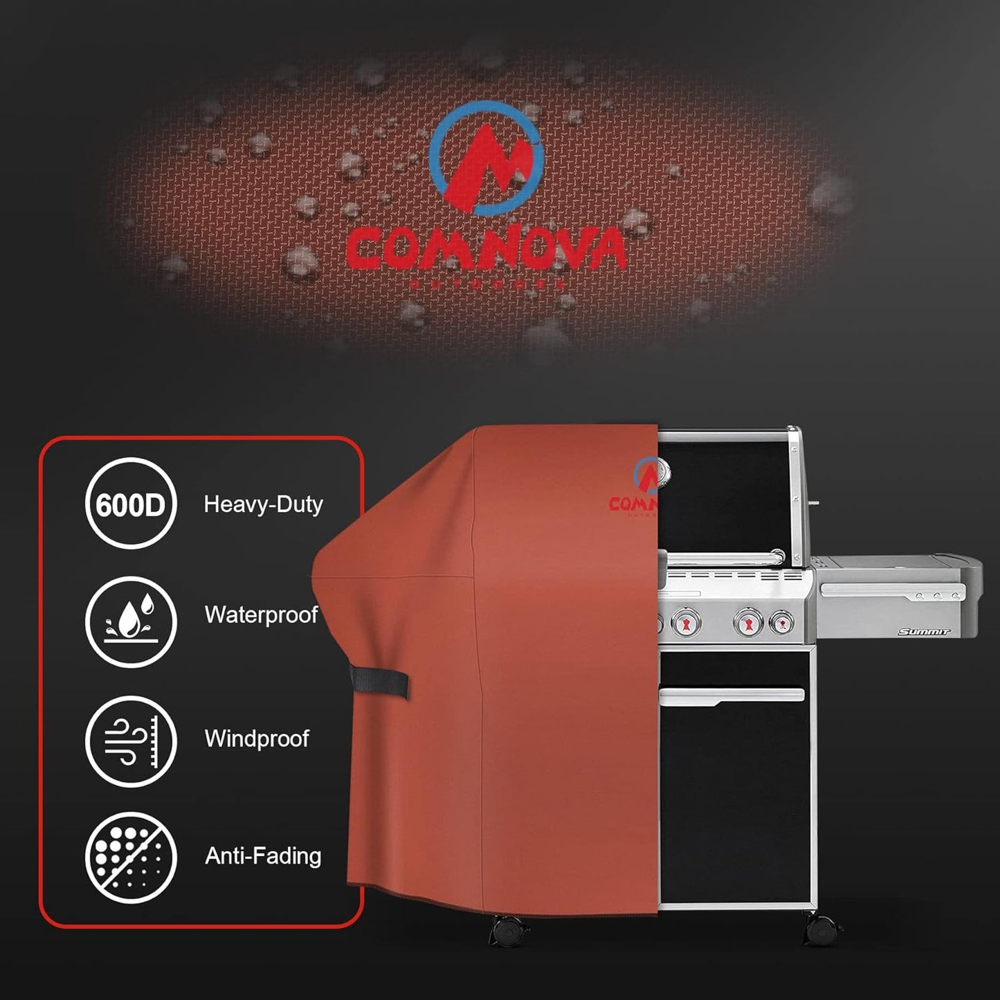 Comnova Grill Cover 75 Inch - 600D BBQ Cover for Outdoor Grill Heavy Duty and Waterproof, Large Barbecue Gas Grill Covers for Weber, Char-Broil, Nexgrill, Monument, Dyna-glo, Brinkmann and More