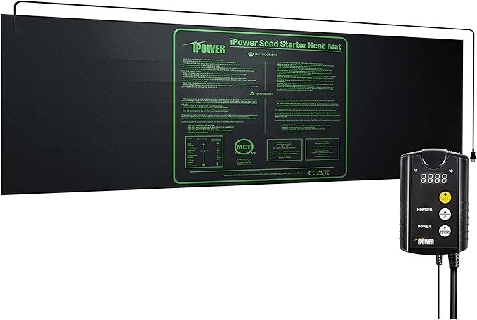 iPower GLHTMTCTRLHTMTL 48" x 20" Warm Hydroponic Seedling Heat Mat and Digital Thermostat Control Combo Set for Plant Germination, Black