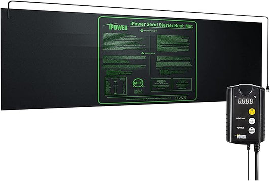 iPower GLHTMTCTRLHTMTL 48" x 20" Warm Hydroponic Seedling Heat Mat and Digital Thermostat Control Combo Set for Plant Germination, Black