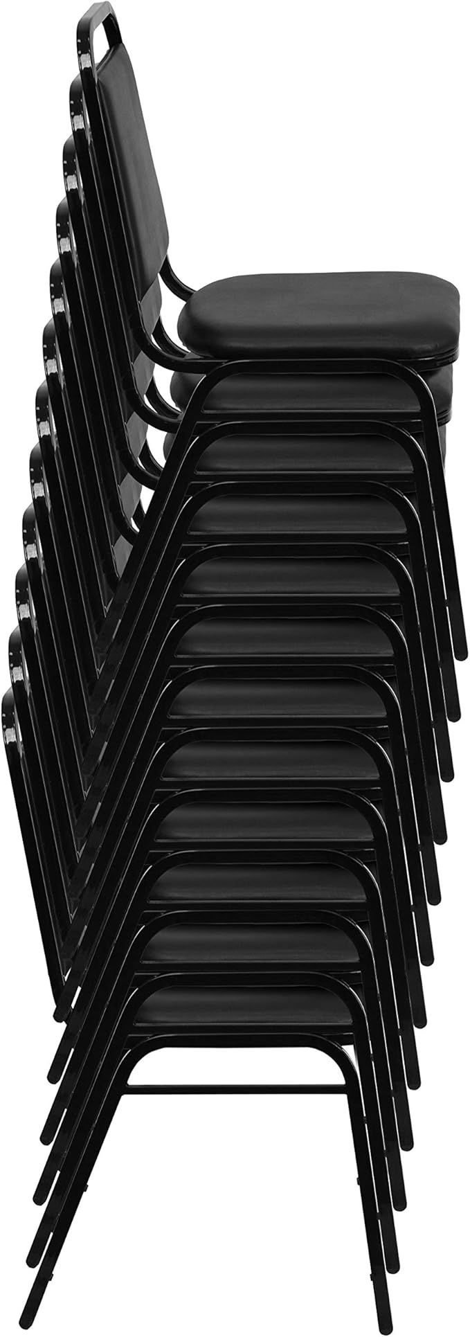 EMMA + OLIVER Trapezoidal Back Vinyl Stackable Banquet Chair, Multipurpose Stacking Chair with Padded Seat and Back, Burgundy/Silver