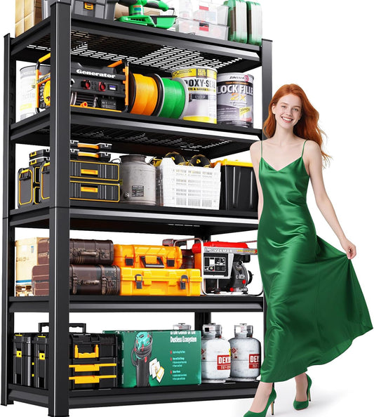 Garage Shelving 5 Tier Metal Shelves Adjustable Garage Storage Shelves Storage Rack 3000LBS Heavy Duty Industrial Shelving Unit Wire Shelf Rack Shelf for Storage Room, Basement,45.7”W×19.7”D×81.1 ”H