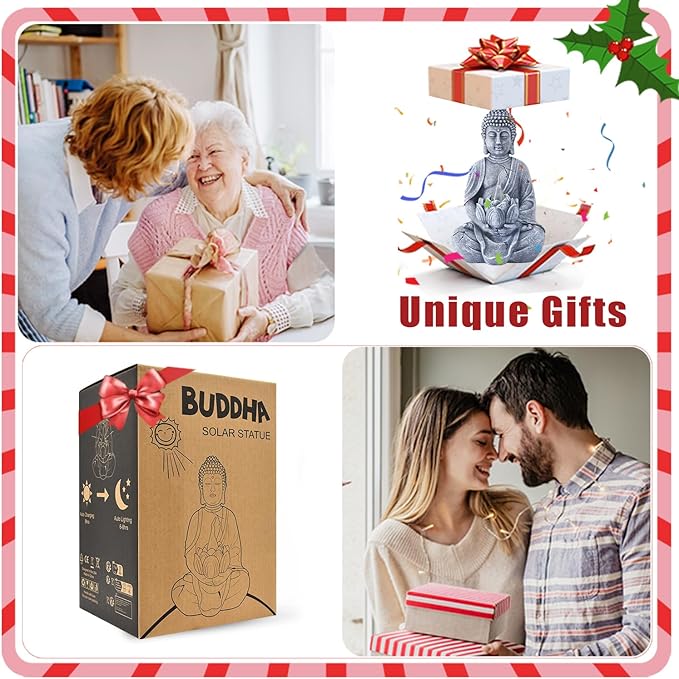 Solar Meditation Buddha Garden Statues: Outdoor Sculpture with Tea Lights Decor for Patio Lawn Yard Art - Gifts for Mom Grandma