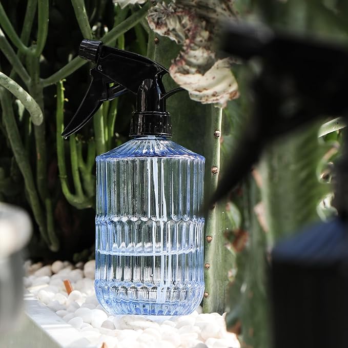 OFFIDIX Glass Spray Bottle,Plant Mister Indoor Watering Can,Adjustable Nozzle Watering Glass 0.45L/15.22oz Spray Bottle for Cleaning Solutions (Light Blue)