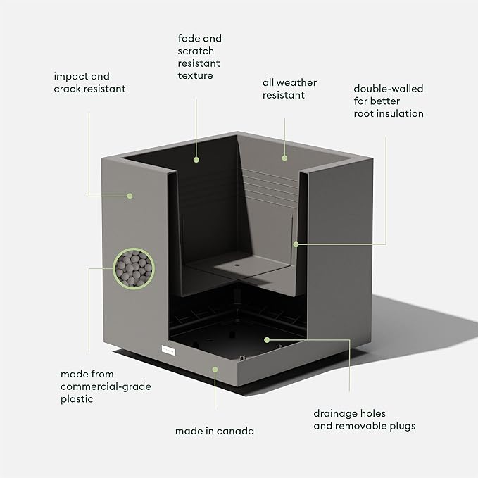 Veradek Block Series Cube Plastic Planter - Large Square Planter for Indoor or Outdoor Patio/Garden | Durable All-Weather Use with Drainage Holes | Modern Décor for Tall Plants, Trees, Flowers