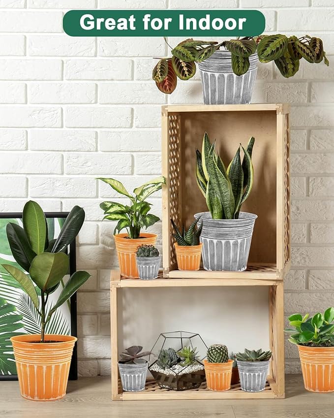 vensovo 4 Inches Silver Metal Rustic Flower Pots - 6 Pcs Small Galvanized Planters with Drainage Hole and Rubber Plug, Rustproof Tin Bucket Plant Pot Farmhouse Vintage Style for Decor