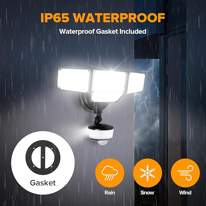 LUTEC 84W 9500LM LED Security Light Motion Sensor Outdoor Lights with Night Light, 4 Head LED Flood Lights Outdoor 5000K Daylight, IP65 Waterproof, Motion Detected Lights for Outside (Black)