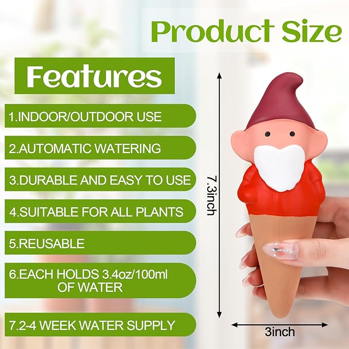 7 Pcs 3.4 Fl oz Terracotta Self Watering Spikes Cute Gnomes Auto Water Planter Insert Small Watering Globes Slow Vacation Waterer Devices Indoor Outdoor House Plant Accessories