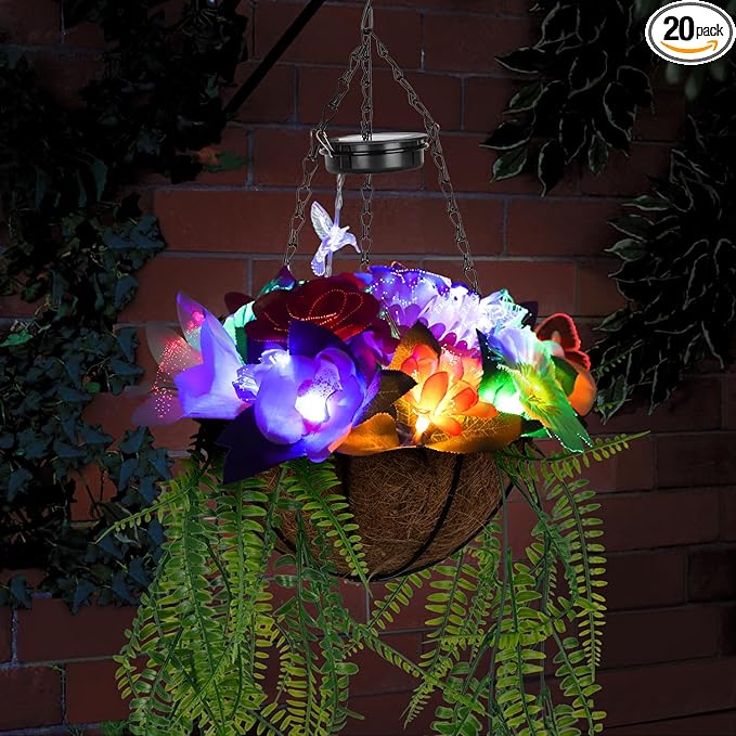 Solar Garden Lights, Outdoor Solar Lights for Yard-Solar Lights Outdoor Waterproof(Include 18 Flower Lamps & 1 Hummingbird & 1 Butterfly) (Style 1)