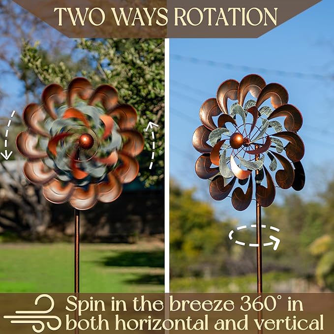 Wind Spinner Outdoor Garden Decor, Wind Spinners for Yard and Garden, 84 inch Copper Wind Sculptures & Spinners for Yard Decorations - Larger Spinners