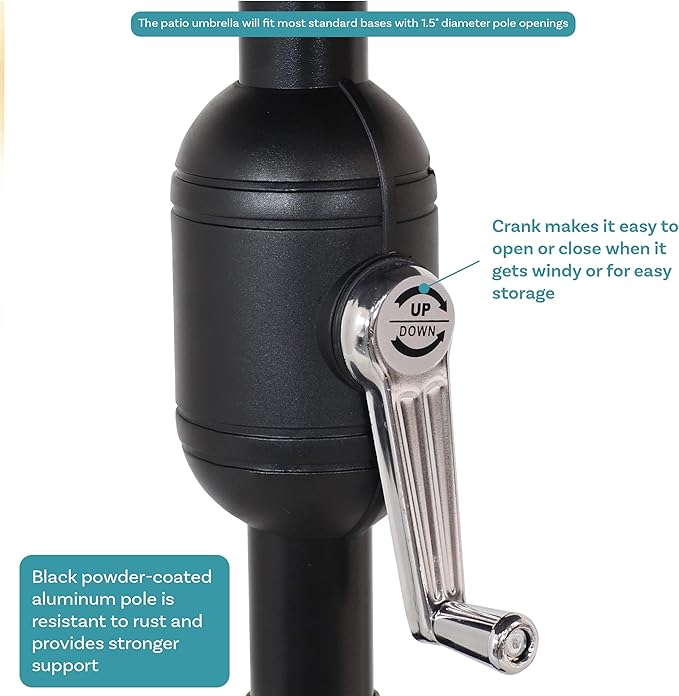 Sunnydaze Outdoor Patio Umbrella - Polyester Table Market Umbrella with Push-Button Tilt and Crank - 8 Sturdy Ribs - Gold - 9ft