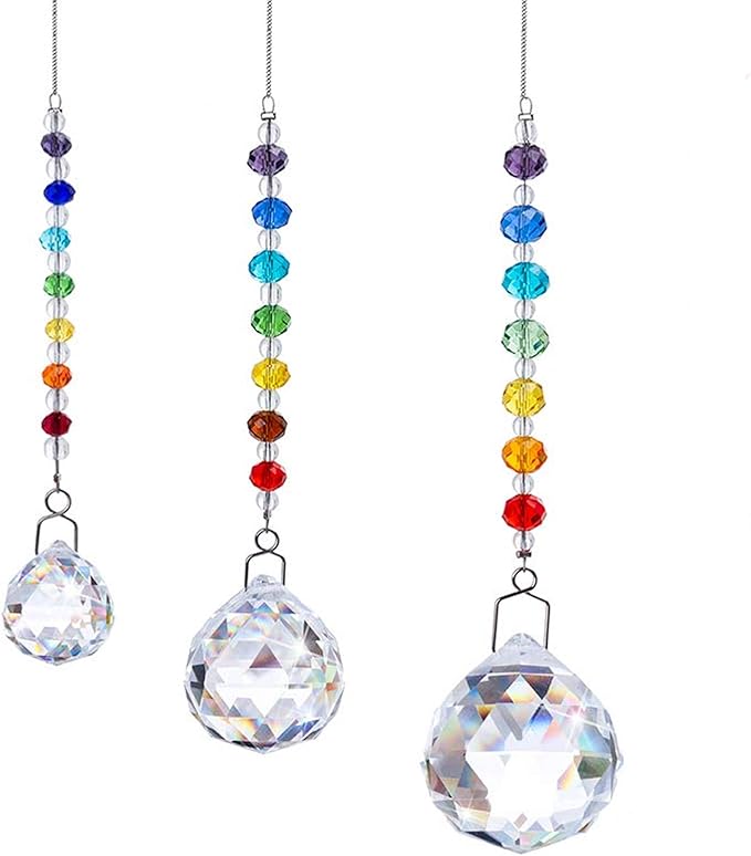 HDCRYSTALGIFTS Memorial Gift,Crystal Ball Prism Rainbow Maker Chakra Suncatcher Hanging Beads Window Sun Catcher Sympathy Gifts for Loss of Loved One,Set of 3