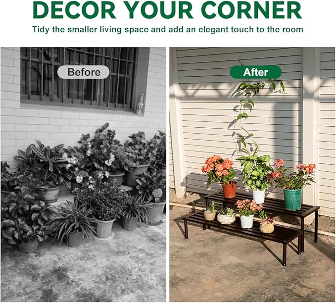 Metal Plant Stand, Rust-proof Aluminum Display Rack, Plants Display Stands Decoration Racks for Living Room Garden Balcony Patio (Ebony, 41.3Inch Low Leg)