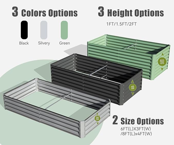 Domi Galvanized Raised Garden Bed, Outdoor Planter Garden Boxes Large Metal Planter Box for Gardening Vegetables Fruits Flowers, Green (6x3x1ft)