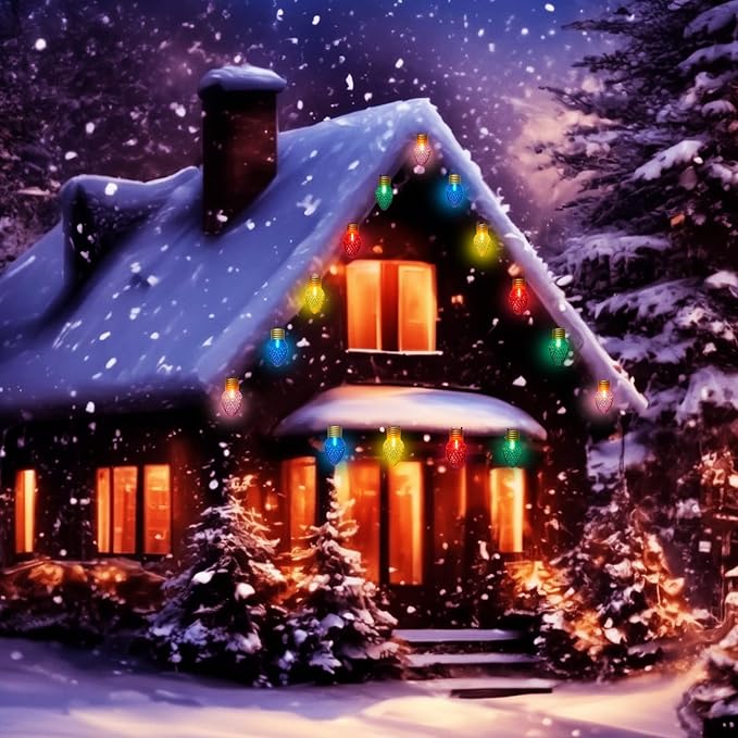 Jumbo Xmas String Lights, 16FT Large Multicolored Bulbs Christmas Hanging Lights with 10 LED Giant Multicolor Bulbs, C7 Big Bulb Vintage Christmas Decorations for Holiday Home Tree Roof Yard Garden