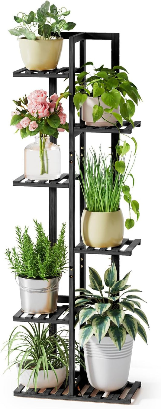 ROSSNY Plant Stand Indoor, 6 Tier 7 Potted Bamboo Plant Stands for Indoor Plants, Corner Plant Stand, Tiered Plant Stands, Plant Shelf For Indoor, 48 Inch Tall Planter Holder for Multiple Plants Indoor, Black