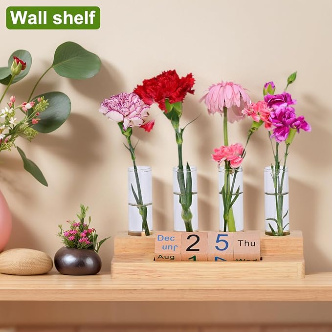 Propagation Vases for Plants, with Block Calendar for Desk, for Home and Desk Decor, Perfect Gardening Gifts for Women, Mom, Teacher, Horticulturist(Light Wood Color)