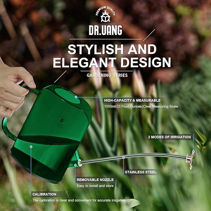 Watering Can Indoor for House Plants Small Watering cans with Long Spout Flower Model Sprinkler Head 1.2L (Green, 1.2L)