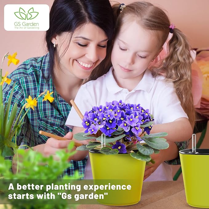 Self Watering Planters for Indoor Plants 7 inch Flower Pot with Water Level Indicator Lemon Green 3 Pack African Violet Self Watering Pots for All Orchid Agave
