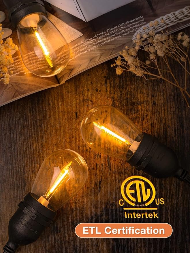 addlon 48FT LED Outdoor String Lights with 25 Edison Vintage Shatterproof Bulbs and Commercial Grade Weatherproof Strand - ETL Listed Heavy-Duty Decorative Lights for Patio Garden