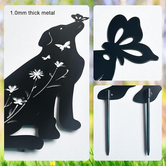Metal Dog Statues for Garden,3 Pack Silhouette Beagle Garden Decor for Outside,Outdoor Dog Decor