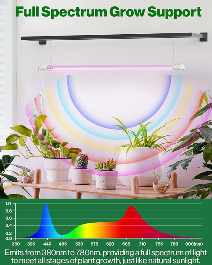 Sunco 3ft Grow Light LED, 30W, Full Spectrum, for Seed Starting, Seedling, Indoor Plants, Plug in Suspended Fixture, Link Up to 5, Inline Switch, UL/ETL 2 Pack