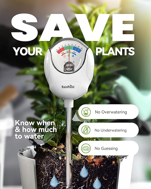 RAINPOINT Soil Moisture Meter for Plants - Accurate Plant Water Meter for Houseplants and Outdoor Plants,Gardening,Farming,No Batteries Needed(White