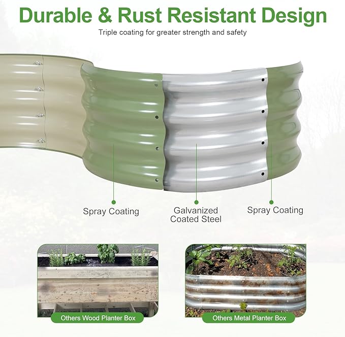 Galvanized Round Raised Garden Bed Outdoor-2Pack Raised Beds for Gardening| Metal Planter Box 2x2x1FT, Green