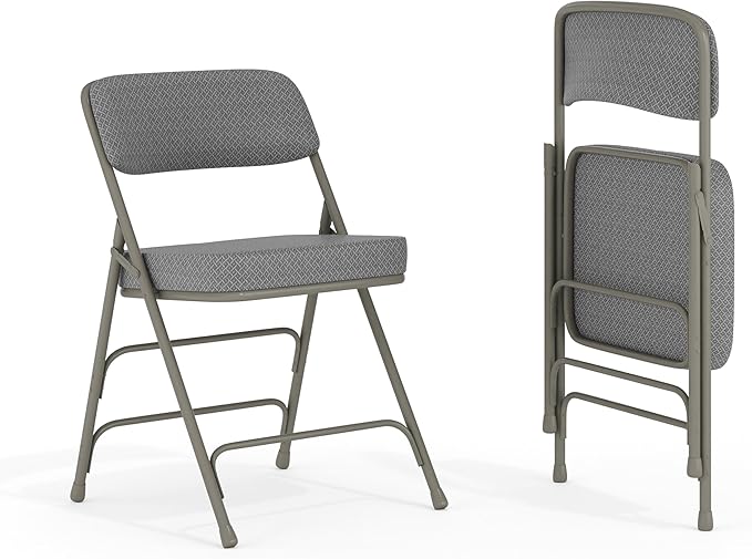 Flash Furniture Hercules Series Metal Folding Chairs with Cushioned Seats, Fabric Upholstered Event Chairs, Set of 2, Gray