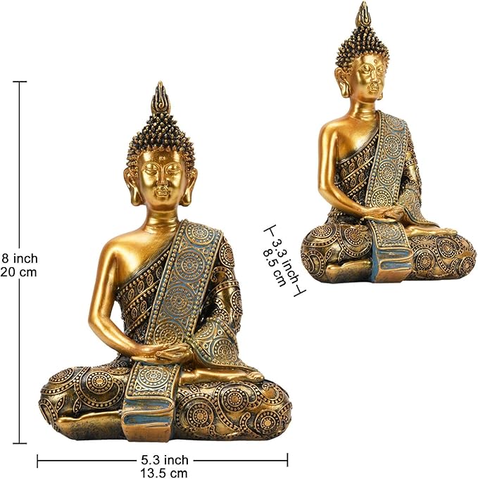 Nacome Meditating Seated Thai Buddha Statue Praying Collectibles Figurines,Zen Garden Buddha Sculpture-Indoor/Outdoor Decor for Home,Porch Yard Art Decoration,polyresin,Gold Buddah,Gift