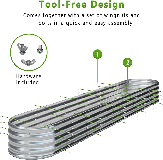 KFN 2PCS 12x1.8x1FT Galvanized Raised Garden Bed,Raised Garden Bed Kit-Oval Metal Vegetable Box,Large Planter Flower Boxes Outdoor,Planting for Vegetables,Flower,Herb,Sliver,0.7mm