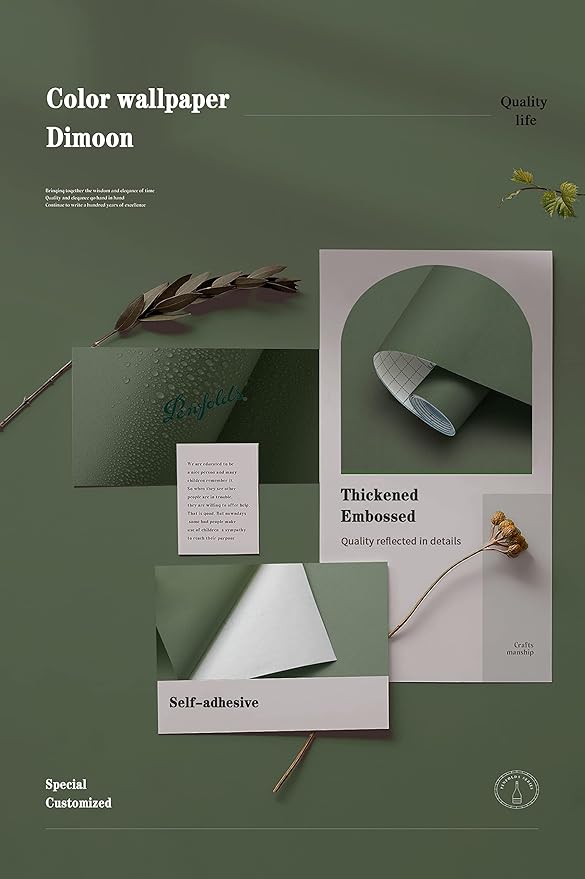 Dimoon 394''x17.7'' Green Peel and Stick Wallpaper Contact Paper Modern Self Adhesive Wall Paper Removable Renter Friendly Textured Solid Color Shelf Cabinet Vinyl Roll (394''x17.7'',Leaf Green)